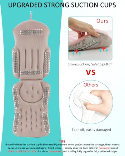Full Body Bath Pillow for Bathtub, 5D Thick Tub Pillow for Bathtub with 192 Non-Slip Suction Cups, Laundry Bag & Hook, Bathtub Pillow for Head, Neck & Back Support (Pink, 51