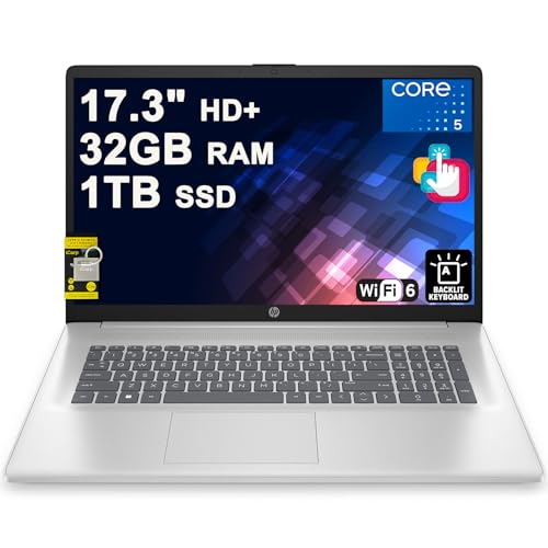 Image of HP 17 Business Laptop 17.3" HD+ Anti-Glare Touchscreen Intel 10-core 5 120U 32GB RAM 1TB SSD Backlit Type-C Wi-Fi6 Long-Lasting Battery Win11 ICP Hub