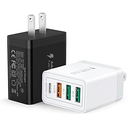 2 Pack Type C Charger, Four-Port USB C Wall Plug 40W PD & QC3.0 USB A Fast Charging Block for Samsung Galaxy S22 S21/S21+/S21 Ultra/S20/S20+/S20 FE/Note 20 Ultra/10, iPhone 16/15/14 Brick Box Cover
