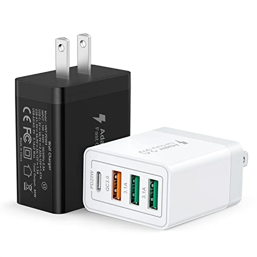 2 Pack Type C Charger, Four-Port USB C Wall Plug 40W PD & QC3.0 USB A Fast Charging Block for Samsung Galaxy S22 S21/S21+/S21 Ultra/S20/S20+/S20 FE/Note 20 Ultra/10, iPhone 16/15/14 Brick Box