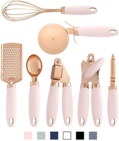 COOK With COLOR 7 Pc Kitchen Gadget Set Copper Coated Stainless Steel Utensils with Soft Touch Pink Handles