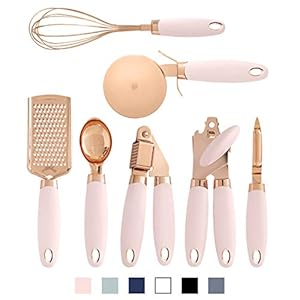 COOK With COLOR 7 Pc Kitchen Gadget Set Copper Coated Stainless Steel Utensils with Soft Touch Pink Handles