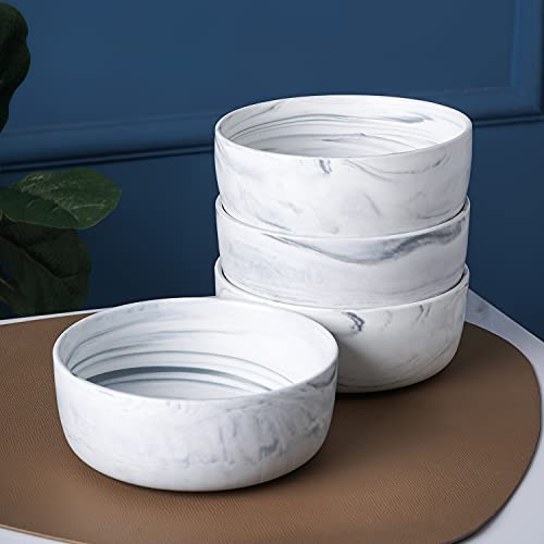 Stone lain Brighton Marbled Porcelain Bowls, Matte White and Grey,4 Bowls by Stone Lain - Image 3
