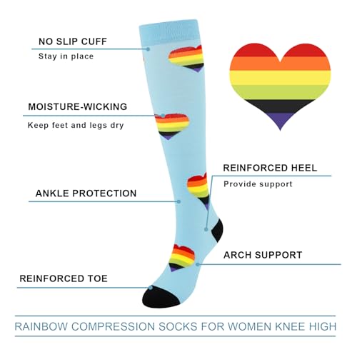 Image of Junely Compression Socks for Women Knee High Festival for Running Athletic Nurses Pregnant Women Work Support Travel Flight