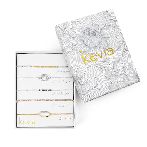 Kevia Set of 5 Stacking Bracelets in Mixed Silver & Gold with CZ Accents3