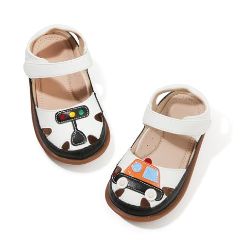‌Toddler Boys Closed Toe Sandals | Breathable Leather Kids Sandals with Cartoon Pattern