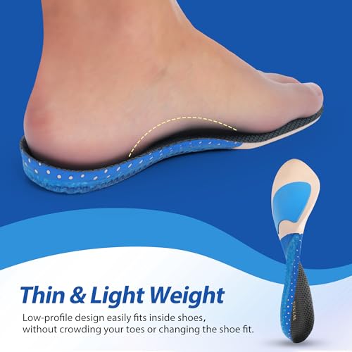 Image of Shock Absorbing Gel Insoles for Walking & Standing All Day - Reduce Heel Impact, Anti-Fatigue, Low-Profile Shoe Inserts with Heel Cushion & Forefoot Massage, Men & Women