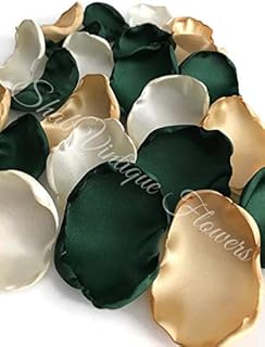 Emerald gold ivory mix of 50 flower petals wedding decor rose petals artificial flower petals