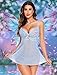 Avidlove Women Lingerie Lace Babydoll Strap Chemise Halter Teddy V Neck Sleepwear Clear Blue M