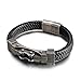 Bracelet Cuir Homme Simple, Un Bracelet Punk Tressé Gris Foncé Tissage de Panier 20.5CM X 12MM Acier Inoxydable Bracelet pour Les Hommes