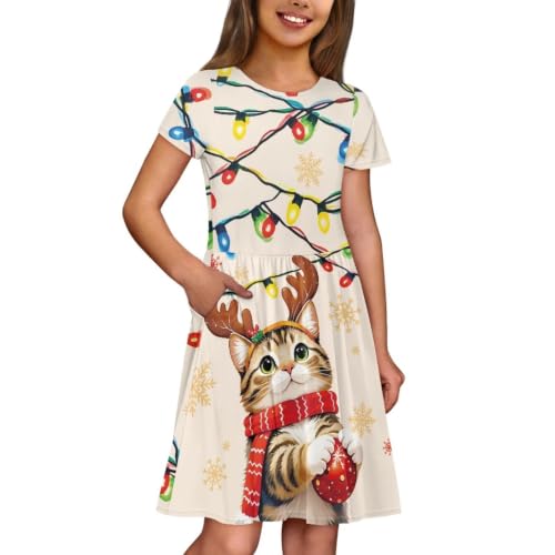 Image of Short Sleeve Dress for Girls with Pockets Cute Toddler Girl Clothes Summer 2-12