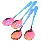 LOORGVEL 4 Stück Teiliges Edelstahl Schlitzlöffel Wiederverwendbare Servierlöffel mit Glatter Oberfläche Rostfrei Vielseitig für Familie Party Restaurant Hotel und Farbiges Design