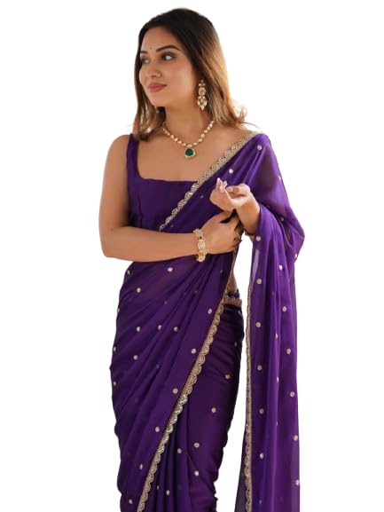 bhagyavati designer Women's Pure Georgette Saree with Embroidered Design and Unstitched Blouse Piece-picture-21