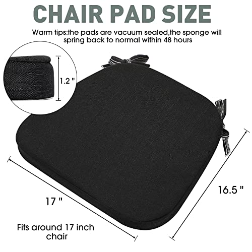 8 Pcs Chair Pads With Ties High Density Sponge Seat Pads Kitchen Chair Pads Dining Chair Cushion Non Slip Chair Cushion With Machine Washable Cover 17X16.5 Inch For Kitchen Dining Office Chair (Black) #TOP1