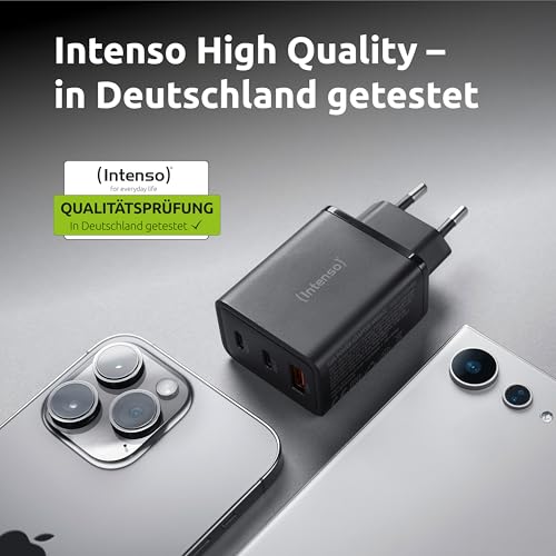 Intenso Power Adapter W65ACC GaN, 65W, Super schnelles Laden, für MacBook, Laptop, iPhone, Samsung Galaxy und mehr, schwarz