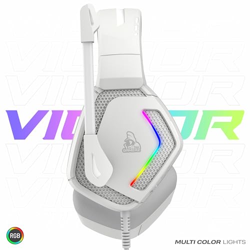 Image of TAG Gamerz Victor RGB White Over-Ear Gaming Headphone Headset | Soft Ear Cups | 50mm Driver| 3.5mm Audio | 7 Color Breathing RGB with USB | 2m Braided Cable | Adjustable Mic for Calling | Mute Button