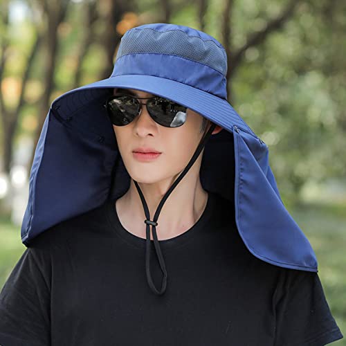 Image of Women Wide Brim Face Mask Sun Hat Detachable Neck Face Flap Ponytail UV Protection Visor Hat Garden Fishing Hiking