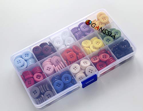 Ganssia 5/8 Inch (15Mm) Mix 15 Colors Buttons For Sewing 4 Holes Resin Button For Crafts Scrapbooking Pack Of 300 Pcs With Box (Each Color 20 Pcs) #TOP6