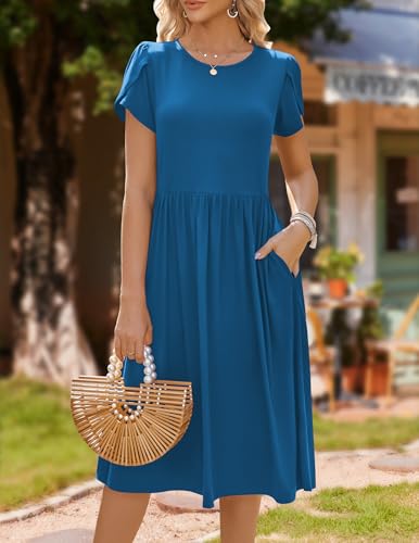 Image of HOTOUCH Women's Summer A-Line Midi Dresses 2026 Casual Floral Short Sleeve T-Shirt Dress Flowy Beach Sundress with Pockets
