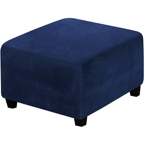 Mingfuxin Velvet Ottoman Cover, Stretch Square Footstool Cover Slipcovers Anti-Slip Foot Stool Covers Folding Storage Stool Furniture Protector With Elastic Bottom(Navy Blue) Cover