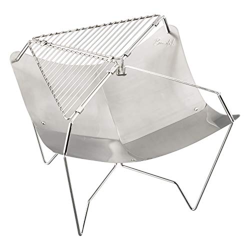 BUNDOK Lotus BD-499 Bonfire Stand, Stainless Steel Storage Case, Compact, Silver, Small