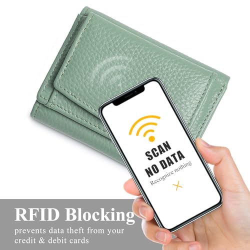 Image of Small Wallet Women Genuine Leather RFID Blocking Trifold Tiny Wallets with Snap Coin Pouch 7 Card Solts