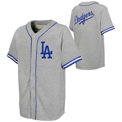 MLB Kids Youth 8-20 Officially Licensed Gray Heritage Classic Team Logo Baseball Jersey - Los Angeles Dodgers - Large 14/16