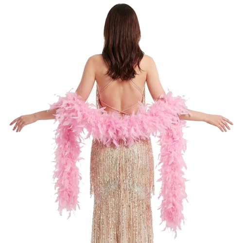 Naplings Pink Feather Boa 6 Feet (2 Yards) - 60g Premium Chandelle Turkey Feather Boa Mardi Gras & Halloween Costume Party Accessory