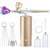 Airbrush Kit with Compressor 30PSI Portable Airbrush Gun Rechargeable Handheld Cordless Air Brush for Nails Art, Painting, Cake Decor, Cookie, Mode, Makeup, Barber (Gold)