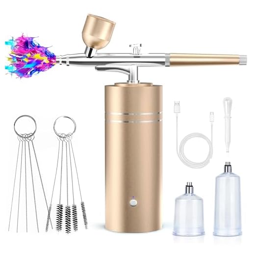 Airbrush Kit with Compressor 30PSI Air Brush Gun Rechargeable Portable Handheld Cordless Airbrush for Nail Art, Painting, Cake Decor, Cookie, Mode, Makeup, Barber (Gold)