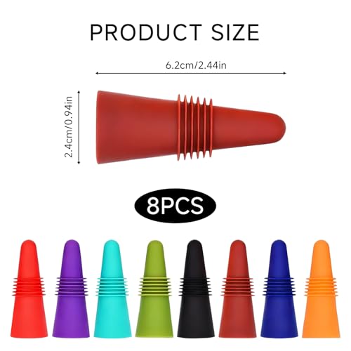 8 piezas Tapones para Vino de Silicona Alimentaria, Apón Universal para Botella, Boquillas Reutilizables con Sellado Hermético Accesorios Prácticos para Conservación y Servicio - imagen 2