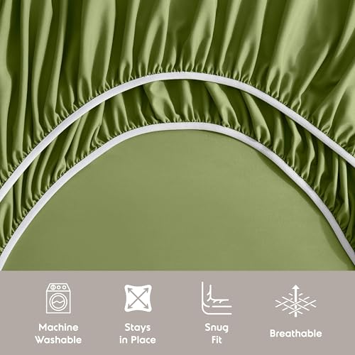 Image of Nestl Extra Deep Split King Sheet Set - 7 Piece Breathable & Cooling Sheets - Hotel Luxury Bedding Set w /18-24 Inch Deep Pockets - Easy & Secure Fit - Super Soft, Wrinkle Free & Comfy - Calla Green