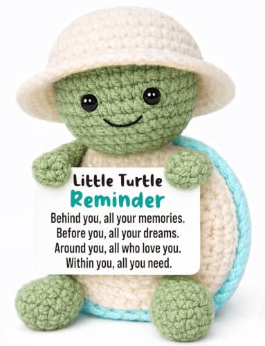 Graduation Gift for Her Him - Positive Turtle Crochet Animals with Little Reminder Inspirational Quotes - 2026 Congrats Grad Decoration - Cute congratulations Stuffer for Women Men