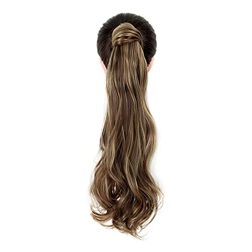 Elaine Wrap Around Ponytail Clip In Hair Extensions Synthetic Long Wavy Hairpiece For Women Girls (Medium Ash Brown & Light Ash Blonde -#83A, Wavy-24 Inch) #TOP5