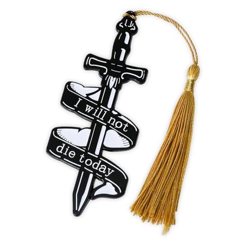I Will Not Die Dragon Bookmark, Sword Bookmarks mit Vintage Tassel Metal Pendant, Dual-Tone Black & Yellow Zinc Alloy Book Marker, Unique Gifts for Book Lovers, Readers, Kids & Collectors