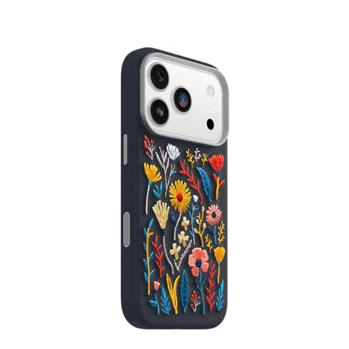Image of OtterBox iPhone 17 Pro Symmetry Series Cactus Leather Embroidery Case - Enchanted Garden - Blue - Textured, Embroidered Floral Artistic iPhone Case