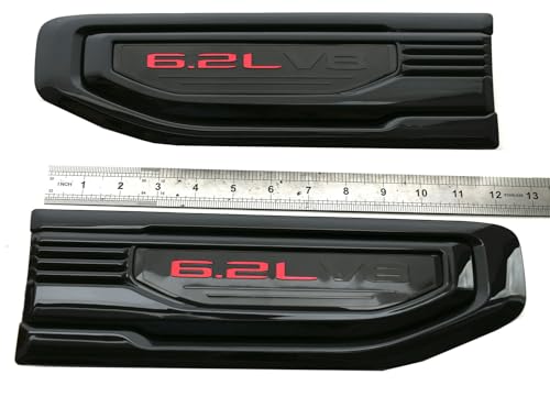 Image of Pair New 6.2L V8 Vent Emblems Kit 3D Driver Passenger Side Badge Compatible with 2019-2026 GMC Sierra GM 85160715 86532094 (6.2L V8-Black Red)