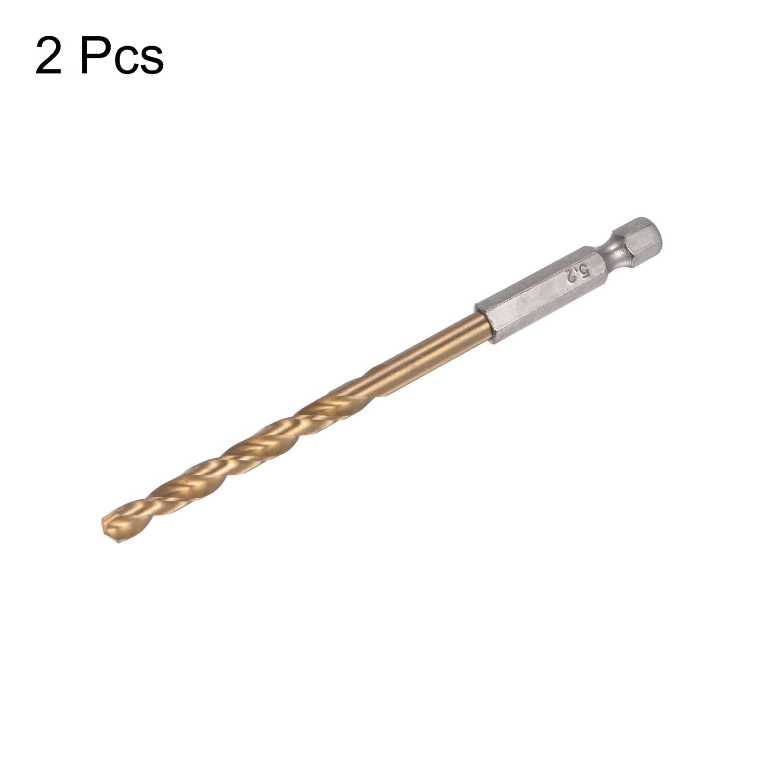 HARFINGTON 2pcs 1/4" Hex Shank Drill Bits 5.2mm Titanium Drill Bits Set M35 High Speed Steel Twist Drill Bit 105mm Long Fully Ground for Wood, Stainless Steel, Metal, Plastic