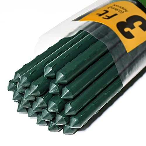 Jollybower 25pcs Steel Plant Stakes 3 Feet, Plastic Coated Metal Garden Stakes Supports Climbing for Tomato, Bean, Flowers, Tree Potted by Jollybower - Used condition - CA$30.26