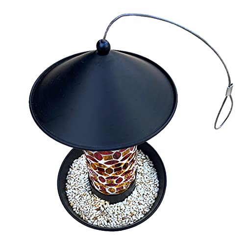 Lily's Home Mosaic Glass Hanging Bird Feeder For Outside Wild Birds. With Short Perches For Small To Medium Birds. Deter Grackles, Dove And Blackbirds - Cardinal Feeders For Outdoors. Outdoor Decor #TOP5