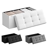 JUPPLIES Puff de Almacenaje 80 L, 76 x 38 x 38 cm - Baúl de Almacenamiento con Tapizado PVC, Plegable y Acolchado - Banco con Tapa Soporta 300 kg para Dormitorio, Salón o Vestidor - Blanco