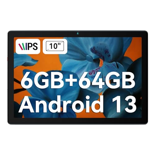 HiGrace Tablet 10 inch, Android 13 Go Tablet with 6GB RAM + 64GB ROM, 1280 * 800 IPS, 5000mAh Battery, Dual Camera, Quad core, Wi-Fi (Grey)