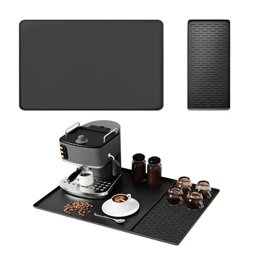 Unterlage Kaffeemaschine 60x40 cm Silikonmatte Kaffeemaschine 2 en 1 Kaffeematte Barista Matte mit Abnehmbarer Abtropfmatte Kaffeemaschin Leicht zu Reinigen für Kaffeemaschin Küche Geschirr