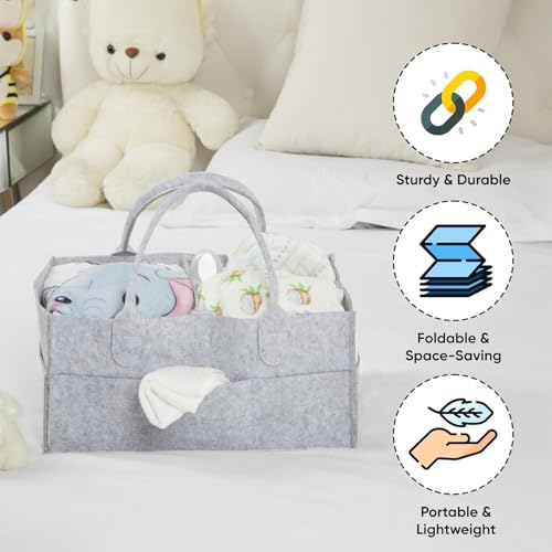 Image of UCRAVO Baby Diaper Caddy Organizer Nursery Storage Bin with Changeable Compartments for Diapers, Baby Wipes, Kid Toys - Portable Multipurpose Basket for Car Travel - Nappy Bags for Mom - Black