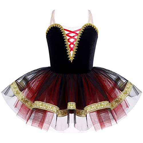 CHICTRY Maillot de Ballet Danza Tutú para Niñas Vestido de Tirantes Vestido de Princesa Fiesta con Bragas Interior Infantil Actuación (2-8 Años) Negro 9-10 años Cover