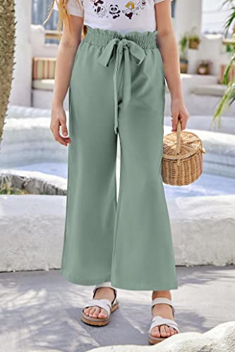 Image of SySea Girls Wide Leg Pants Kids Cute Print High Waisted Loose Fit Comfy Belted Lounge Trousers with Pockets
