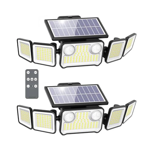 Onforu 6000LM Solar Lights Outdoor, 5 Heads Remote Control Solar Security Lights, IP65 Waterproof Motion Sensor Lights Flood Lights for Wall, Porch, Yard, 2 Pack