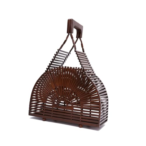 Sac en bambou demi-cercle femme cabas de plage en bois kaki