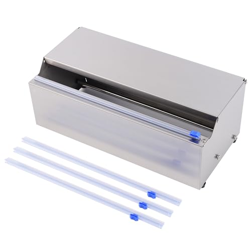 14 Inch Stainless Steel Plastic Food Wrap Dispenser, Cling Film Cutter with 4 Slide Blades for Home Kitchen, Meal Prep, Baking