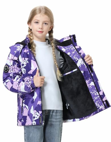 Image of Kid's Ski Jacket Waterproof Winter Coat Boy's and Girl's Fleece Snowboarding Jackets with Detachable Hood